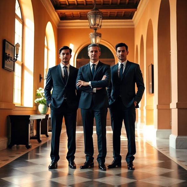 Trei profesioniști financiari în holul unei clădiri istorice din Sibiu