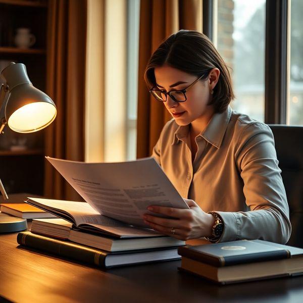 Consultant studiind materiale de certificare STEP la un birou cu accente de aur